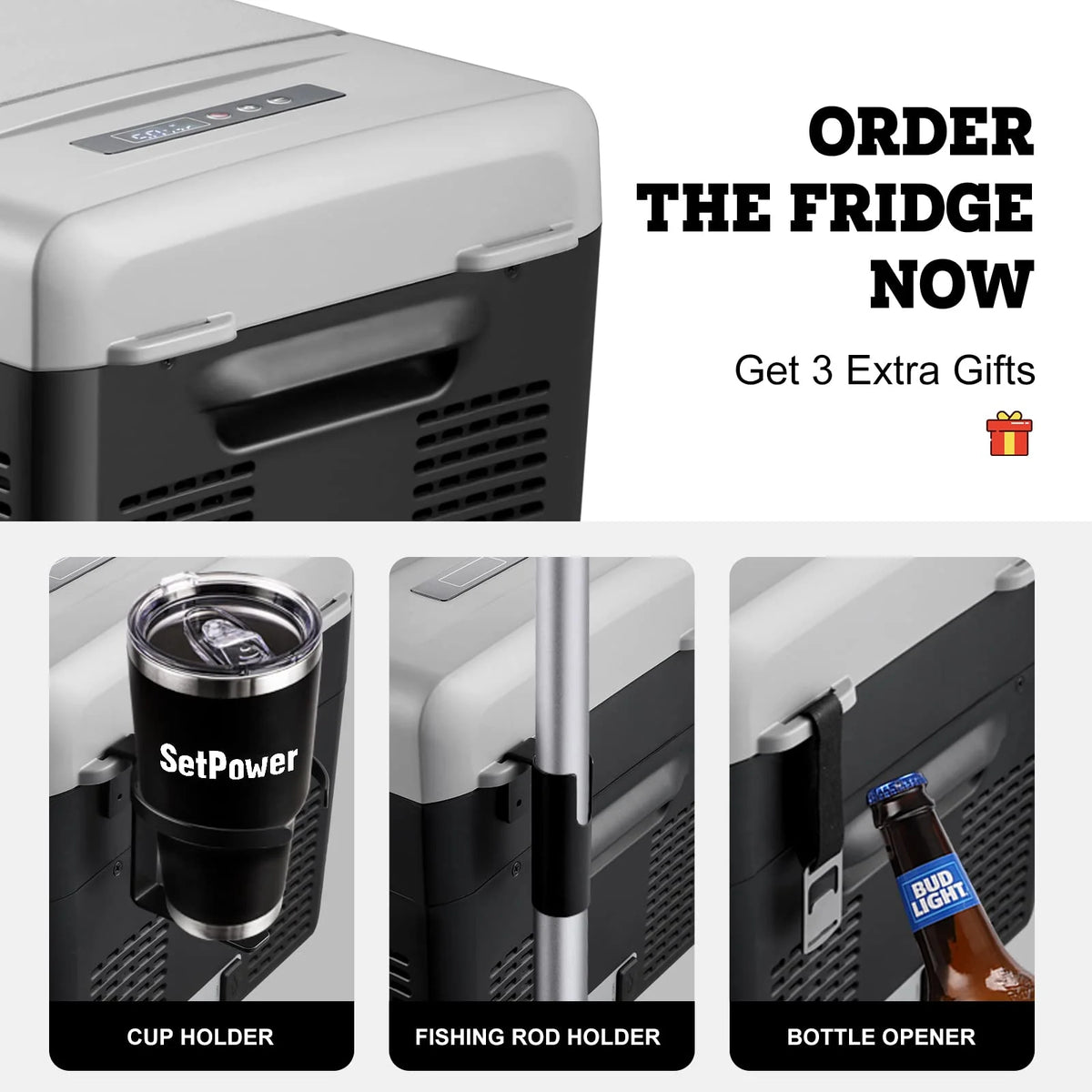 Setpower FC15 12V Portable Refrigerator with AC Adapter, 15.8 Quart Car Freezer Fridge for Camping, Fast Cooling, -4a??-68a??, 3-Year Warranty, Car, RV, Truck, Home and Outdoor Use, DC & AC, Green