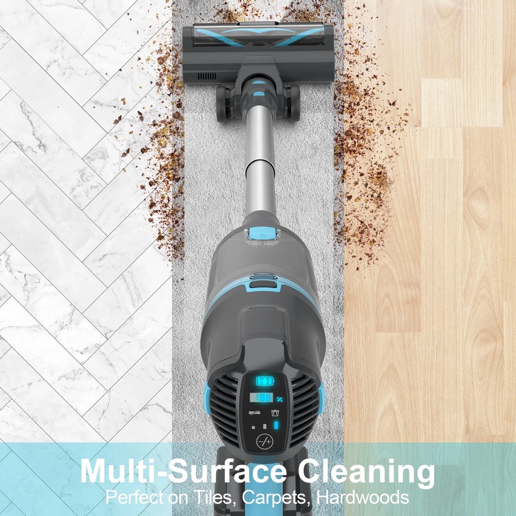 Cordless Vacuum Cleaner,30Kpa 60Mins Stick Vacuum Cleaner with LED Touch Screen,Lightweight Vacuum for Home Pet Hair Carpet Hard Floors V11(Blue)
