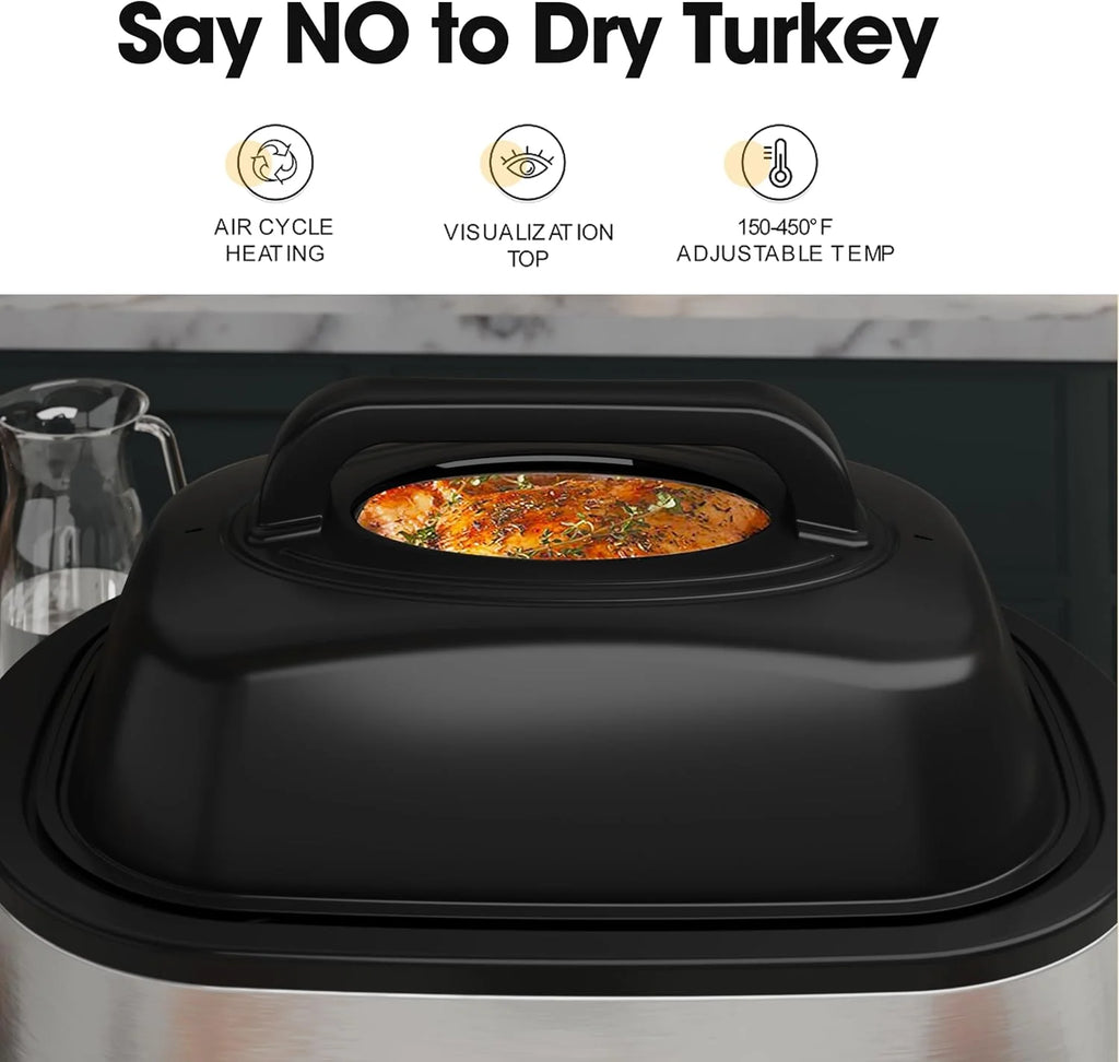 20 Quart Electric Roaster Oven, Turkey Roaster Electric, Roaster Oven Buffet, Selfbasting Lid, Removable Pan, Full-Range Temperature Control Cool-Touch Handles, Turkey Roaster, Black