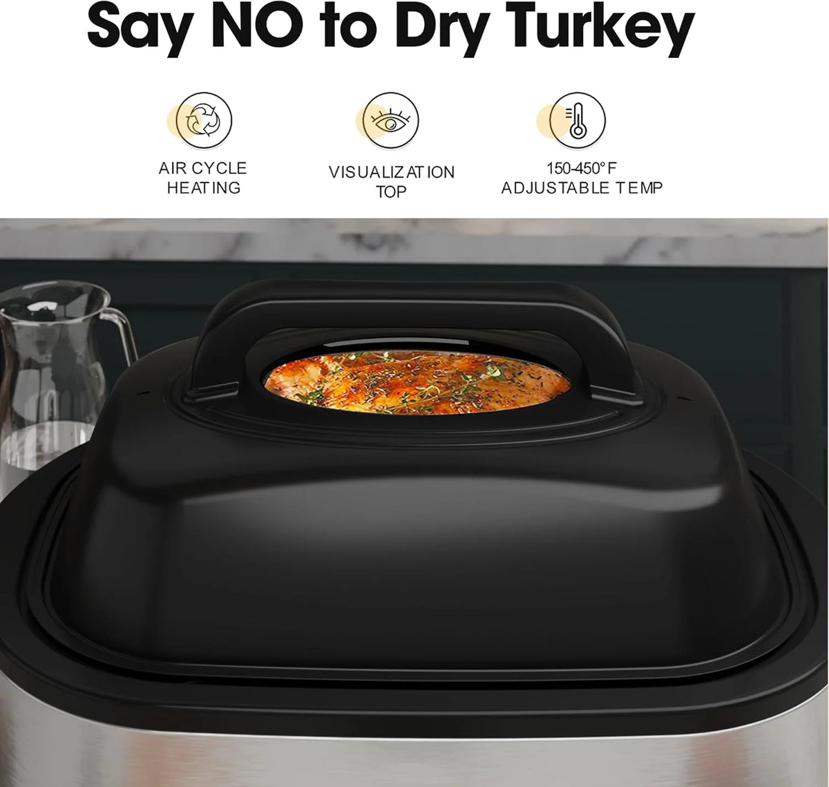 20 Quart Electric Roaster Oven, Turkey Roaster Electric, Roaster Oven Buffet, Selfbasting Lid, Removable Pan, Full-Range Temperature Control Cool-Touch Handles, Turkey Roaster, Black