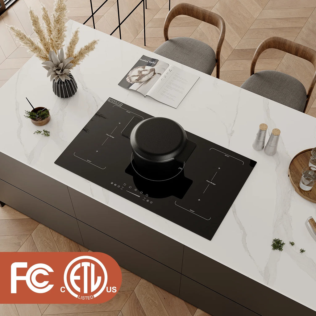 Built-In 36-in 5 Elements Black Induction Cooktop Including Bridge Element