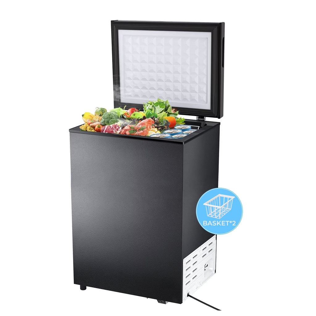 WAA 2.8 Cubic Feet Chest Freezer with Removable Basket Free Standing Top Open Door Compact Freezer with Adjustable Temperature for Home/Kitchen/Office/Bar (White)