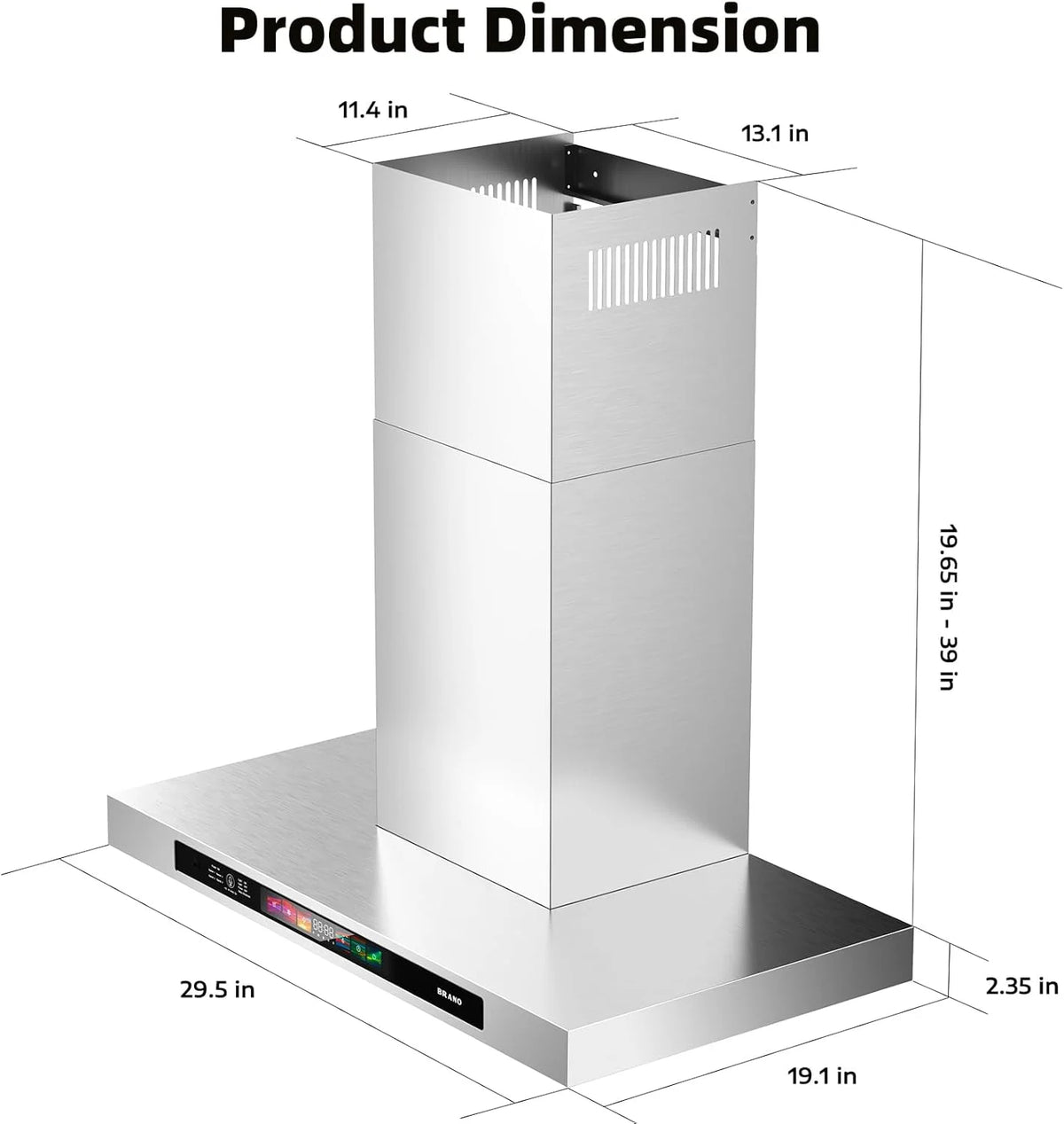 BRANO 30 Inch Wall Mount Range Hood Stainless Steel 900 CFM with Voice/Gesture/Touch Control, 4 Speed Exhaust Fan
