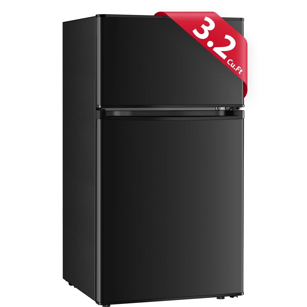 Kcpolre Pink Mini Fridge with Freezer 3.2 Cu.ft Refrigerators, Adjustable Glass Shelves, Quiet Dual Door Dorm Fridge for Bedroom, College, Office