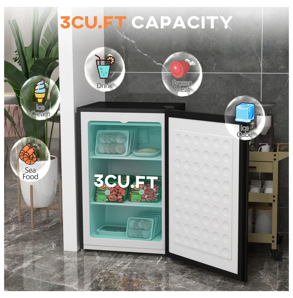 3 Cu Ft Small Upright Freezer Black Adjustable Thermostat Reversible Door for Apartments