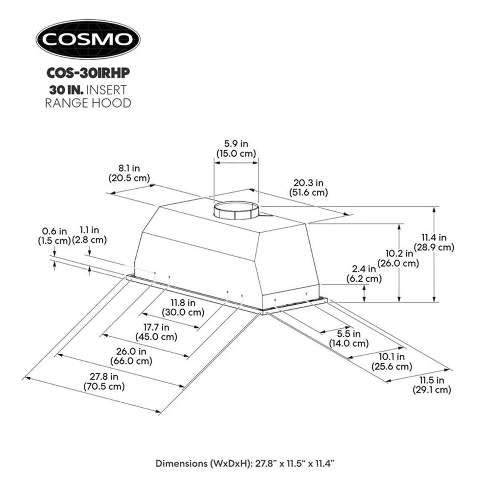 30 in. Insert Range Hood with Push Button Controls in Stainless Steel