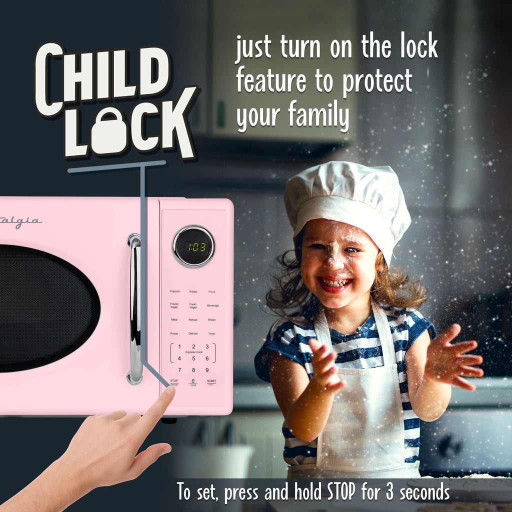 Nostalgia Retro Microwave Oven - 1.1 Cu Ft & 1000-Watt Countertop Size with Glass Turntable, Child Safety Lock, 8 Auto-Cook Programs & Digital Clock - Black