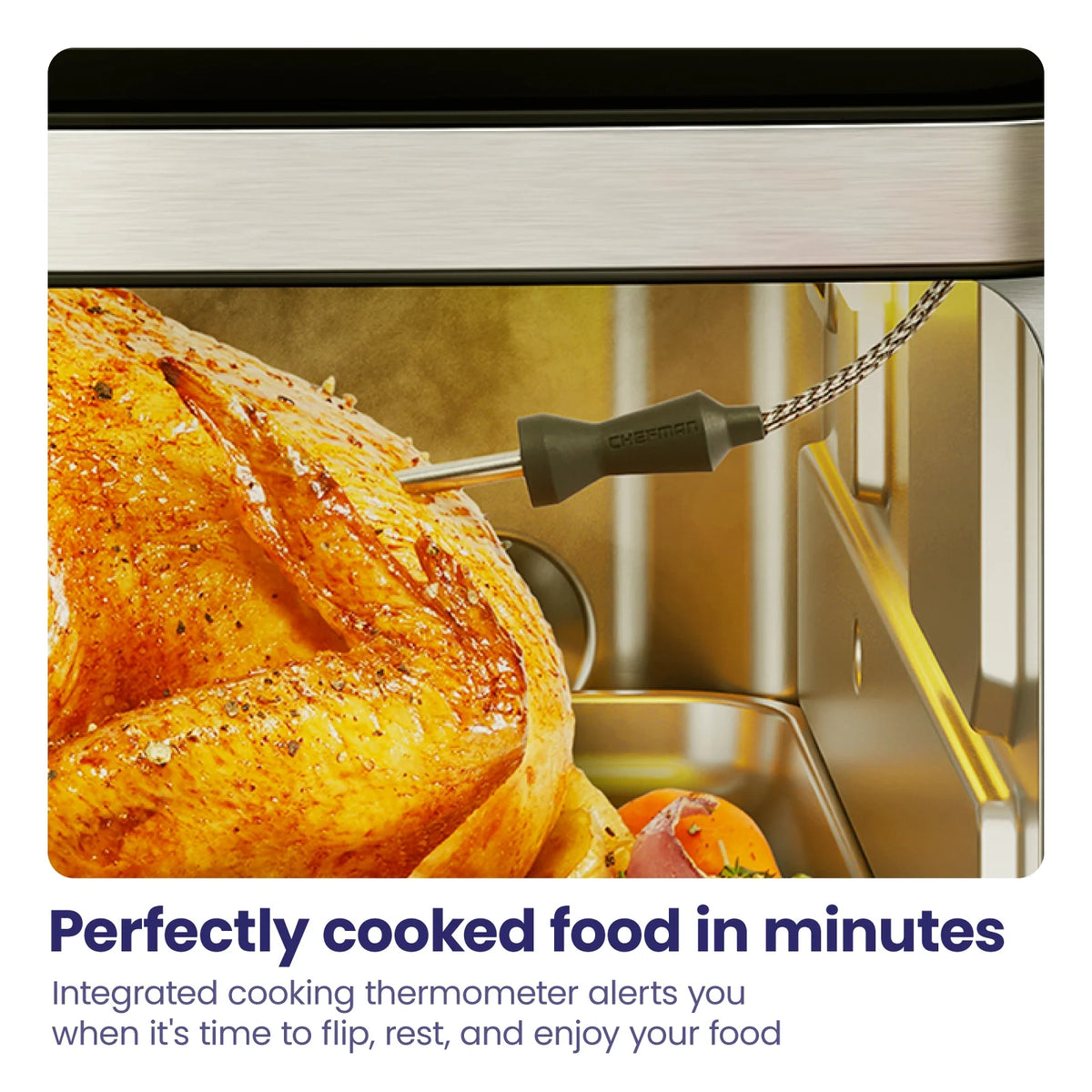 Chefman 12-in-1 Air Fryer Oven Combo w/ Probe Thermometer, 20 Qt Capacity - Black Stainless Steel, New