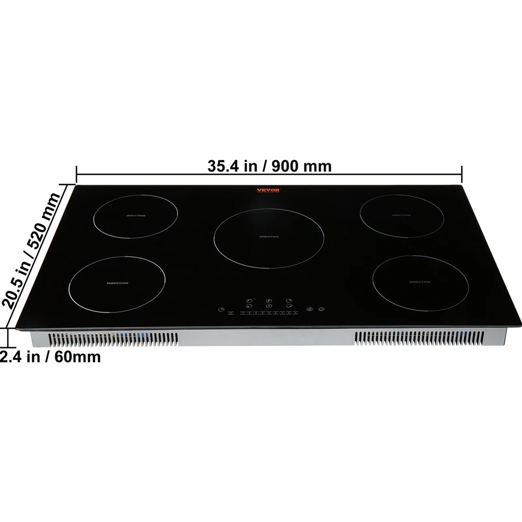 BENTISM 36 inch Electric Cooktop 5 Burners Ceramic Glass Stove Top Touch Control 9200W 9 Heat Levels Built-in Electric Stove