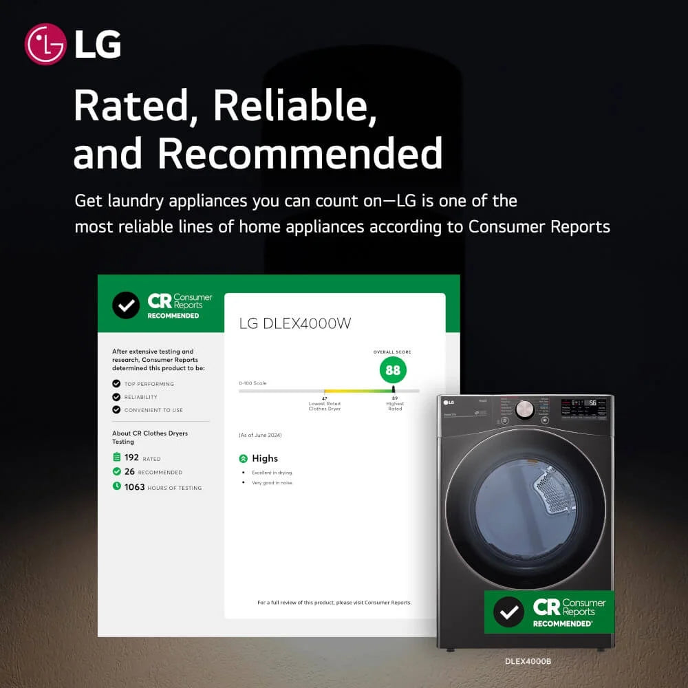 LG DLEX4000B 7.4 Cu. Ft. Ultra Large Capacity Smart wi-fi Enabled Front Load Electric Dryer with TurboSteam? and
