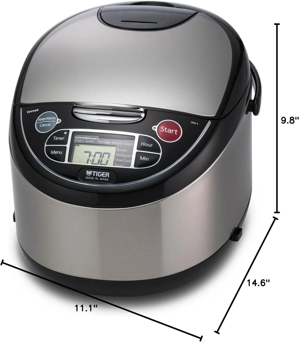 Tiger JAX-T18U-K 10-Cup (Uncooked) Micom Rice Cooker with Food Steamer & Slow Cooker, Stainless Steel Black