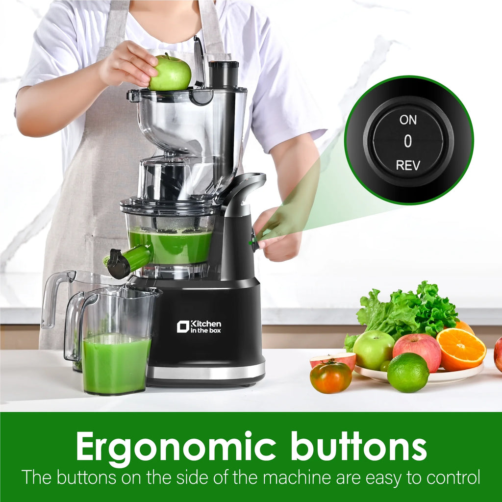 Kitchen in the Box Cold Press Juicer Machines With 3.26" Wide Feed Chute, Slow Masticating Juicer Machine for Whole Fruits and Vegetables, BPA-Free, High Juice Yield Juicer Maker (Silver)