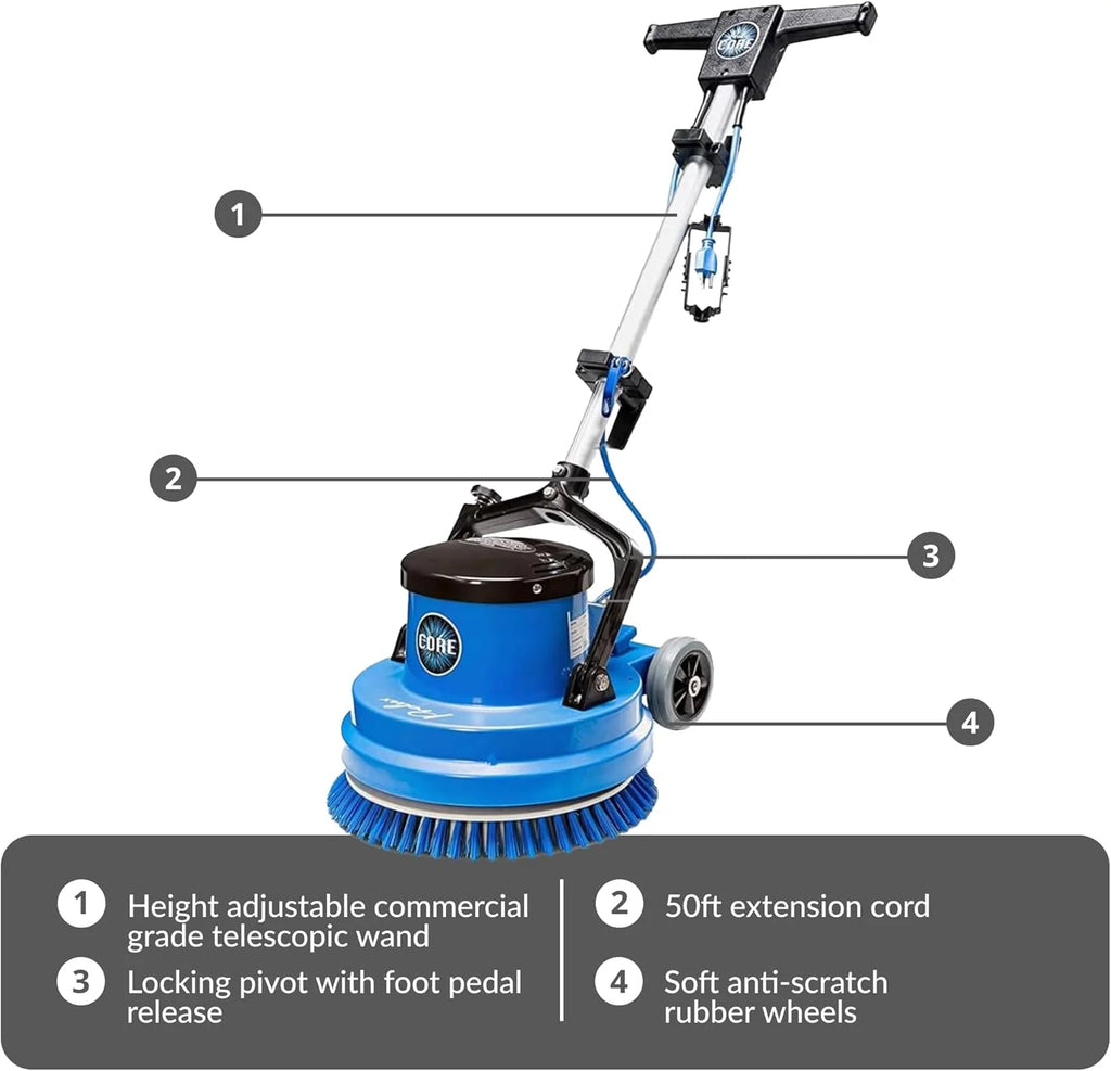 Prolux Core 15 in. Loaded Commercial Light Hand-Driven Floor Buffer Scrubber