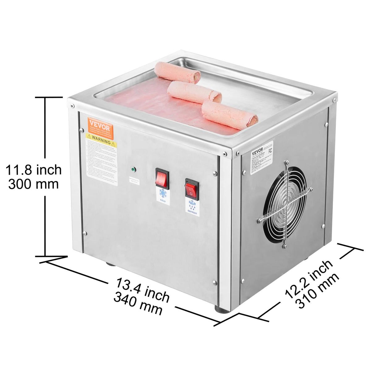 KFFKFF 11 x 9.5 Inch Pan Fried Ice Cream Roll Machine / Rolled Ice Cream Maker