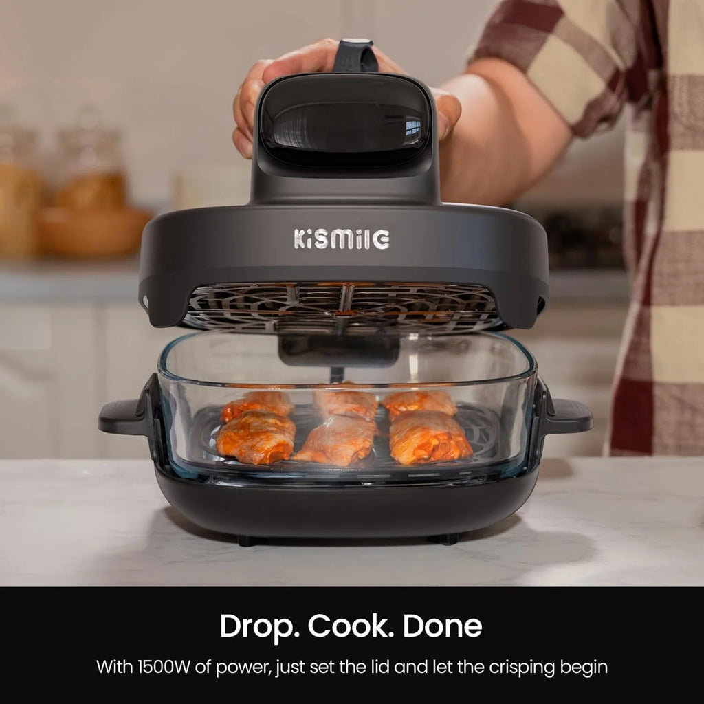 Kismile 5-in-1 Portable Glass Multifunctional Air Fryer with 360° Visualization, 2 Sizes 2.6QT/4.7QT with Lids, 1500W, Refrigerator&Dishwasher Safe