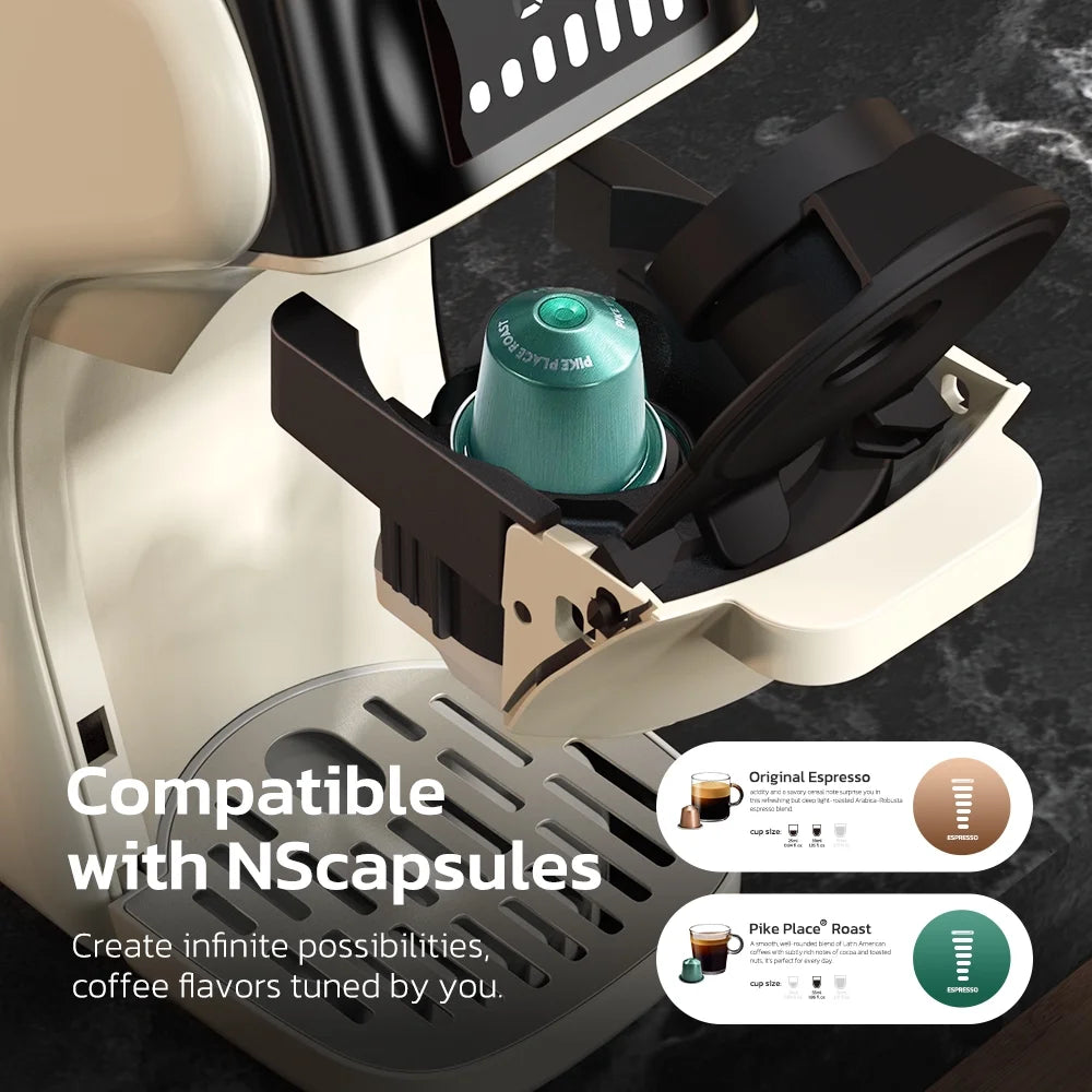 HiBREW 6in1 Pods Coffee Machine Multiple Espresso Cafetera Cappuccino Coffee Maker H1B Beige