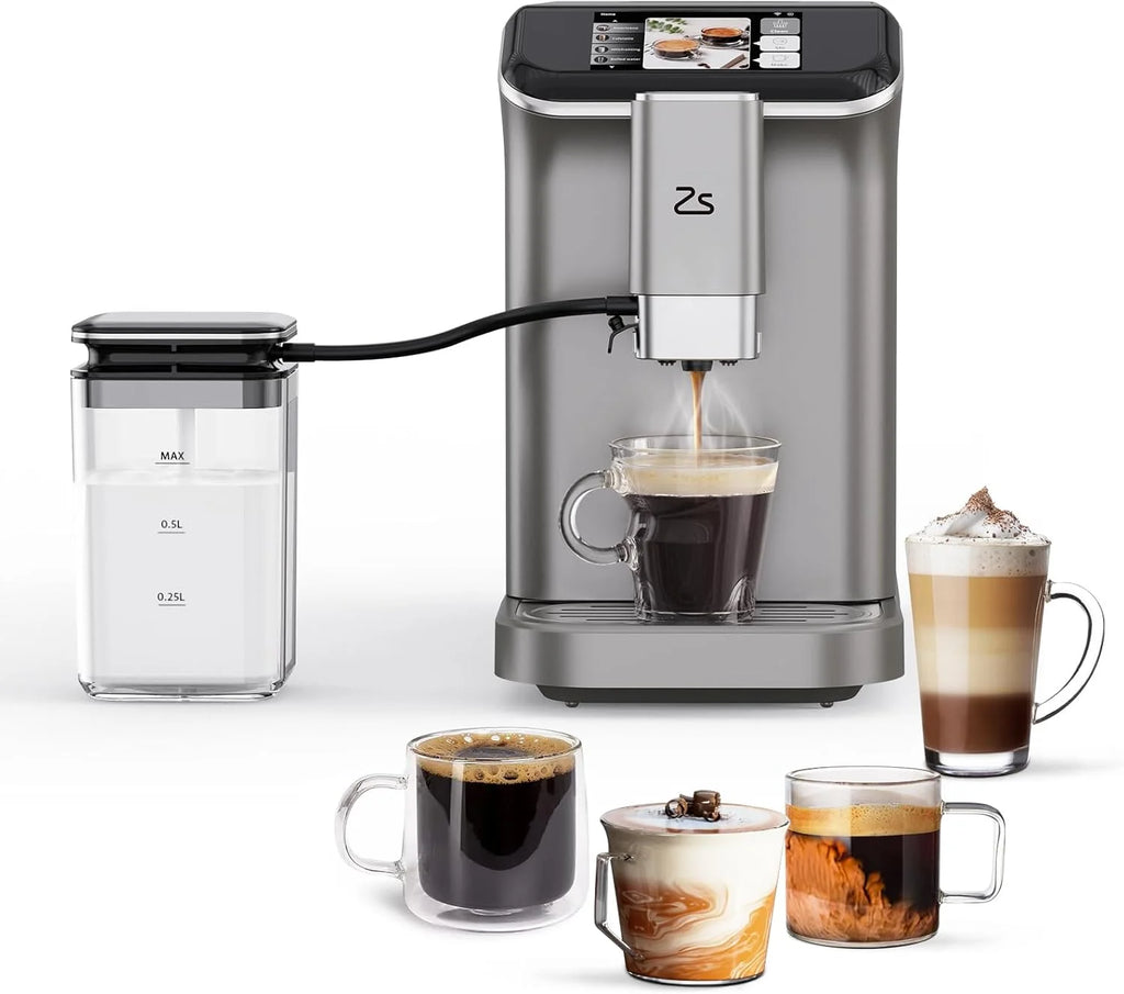 Fully Automatic Espresso Machine, 7 Coffee Varieties, 20-Bar Coffee Espresso Machine with Automatic Milk Frother, 7 Coffee Varieties, Intuitive Touch Display, 1.5-L Water Tank