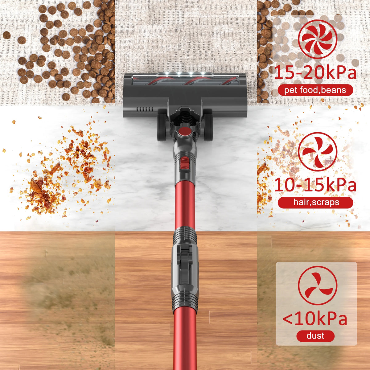 PrettyCare Cordless Stick Vacuum Cleaner Lightweight for Carpet Floor Pet Hair M2