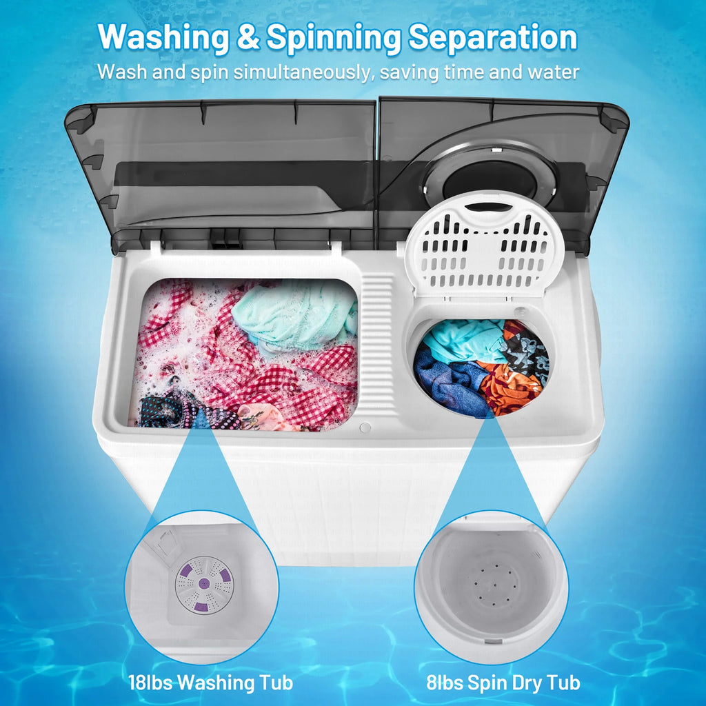 Costway 26lbs Portable Semi-automatic Washing Machine W/Built-in Drain Pump Grey