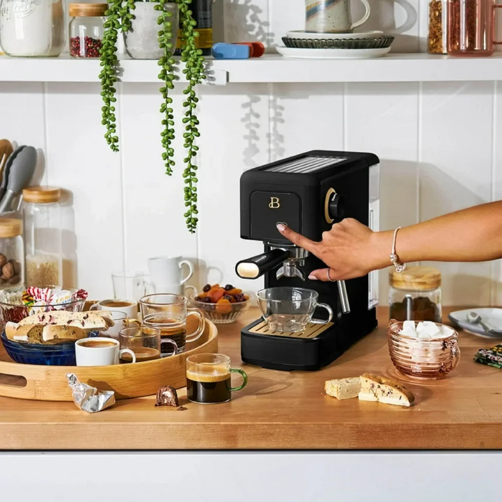 Beautiful Slim Espresso Machine with 20-Bar Pressure, Black Sesame by Drew Barrymore