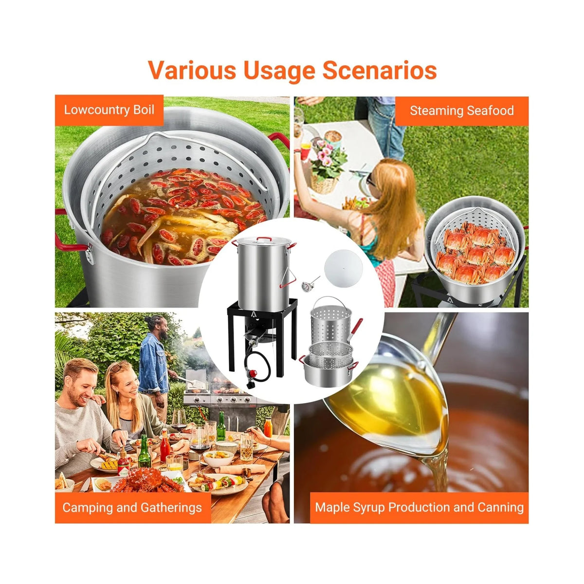 30 QT Turkey Fryer Cooker Set and 10 QT Kit,Home 50,000 BTU Aluminum Turkey Deep Fryer and Propane Burner Kit, Outdoor Propane Deep Fryers Stove Burner Stand, Baskets, Marinade Injector, Thermometer
