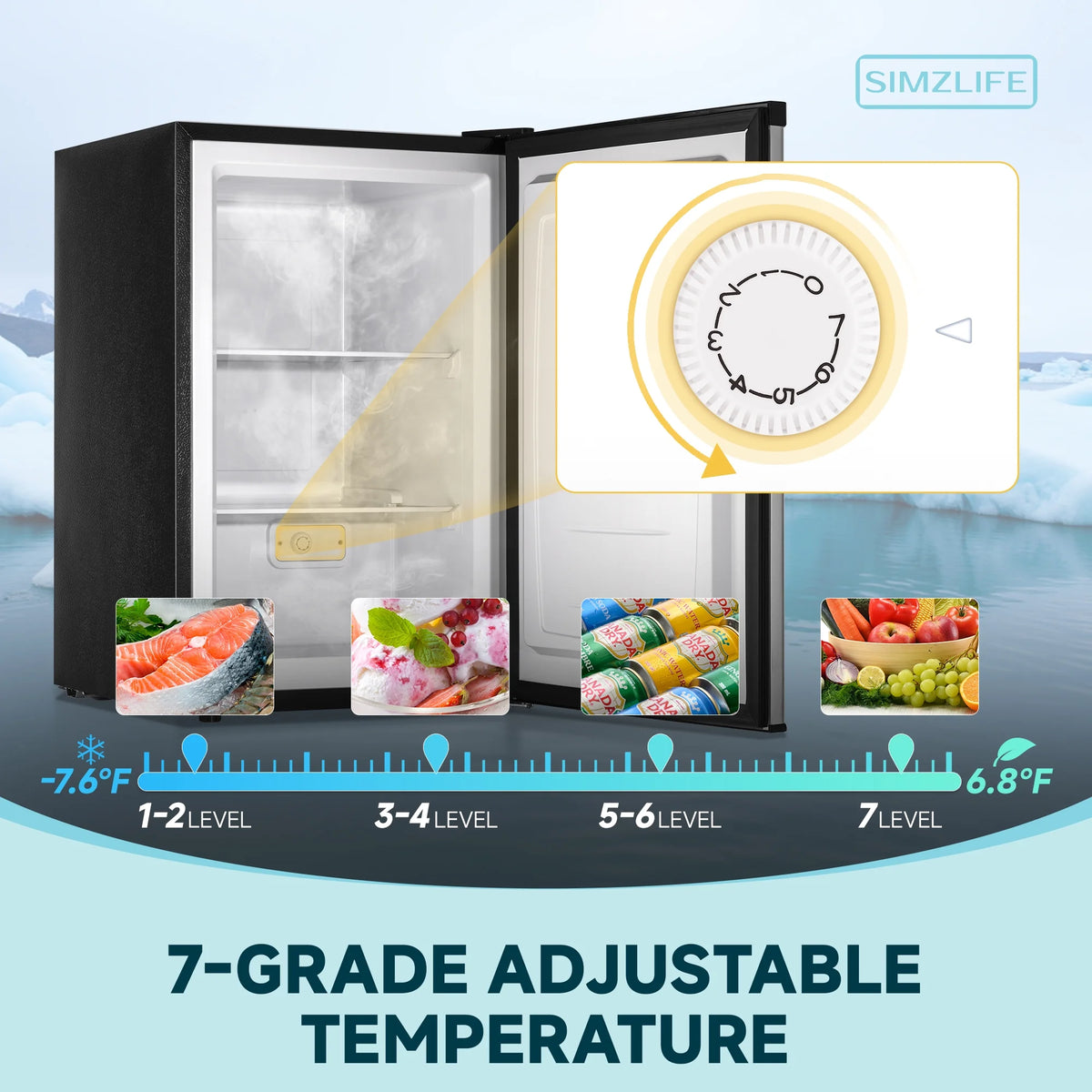 Simzlife 3.0 Cu.ft Upright Freezer,Single Door Compact Design,Reversible Stainless Steel Door,Suitable for Home,Dorm,Apartment and Office,Black