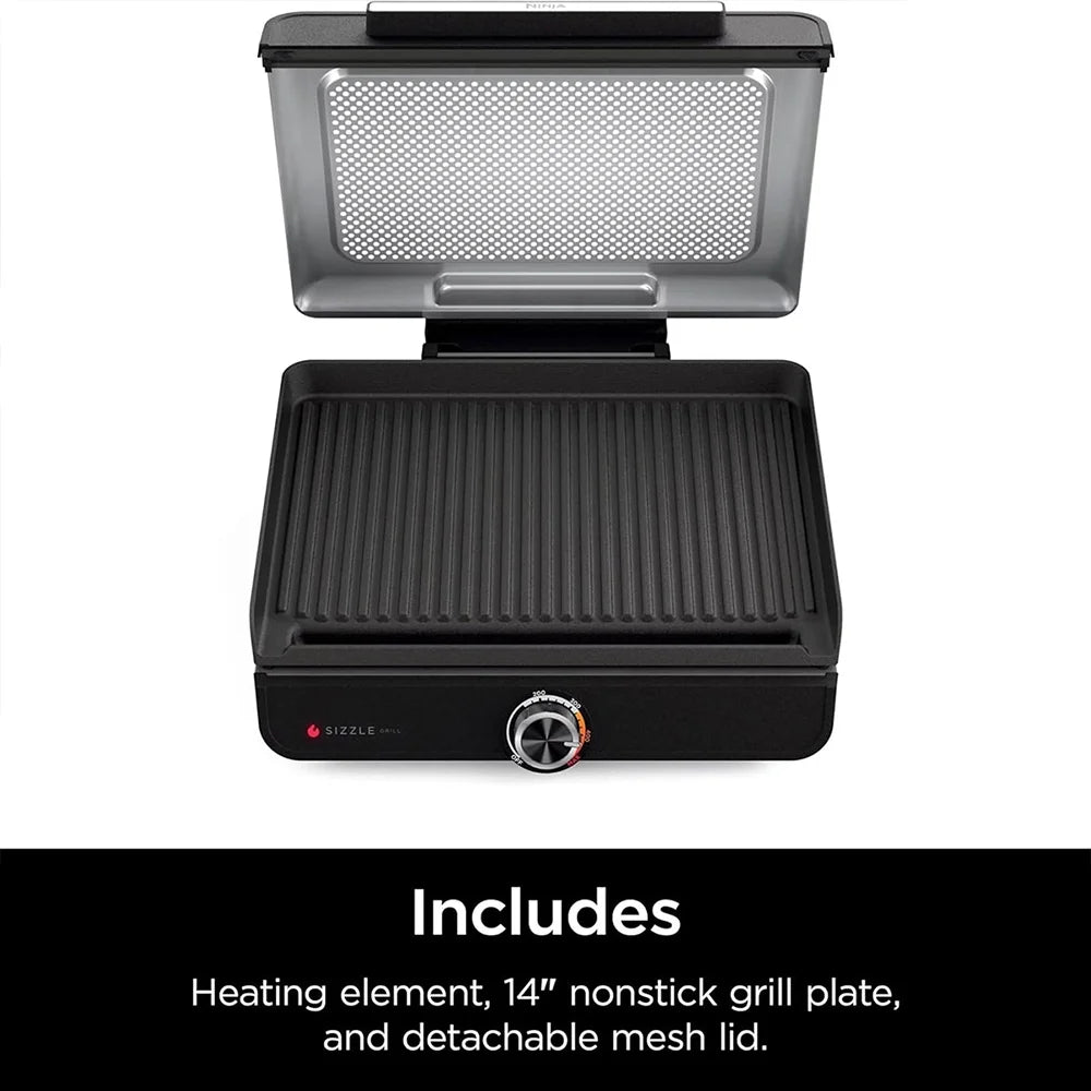 Restored Ninja GR100 Sizzle Smokeless Indoor GrillBundle with 2 Year Enhanced Protection Pack (Refurbished)