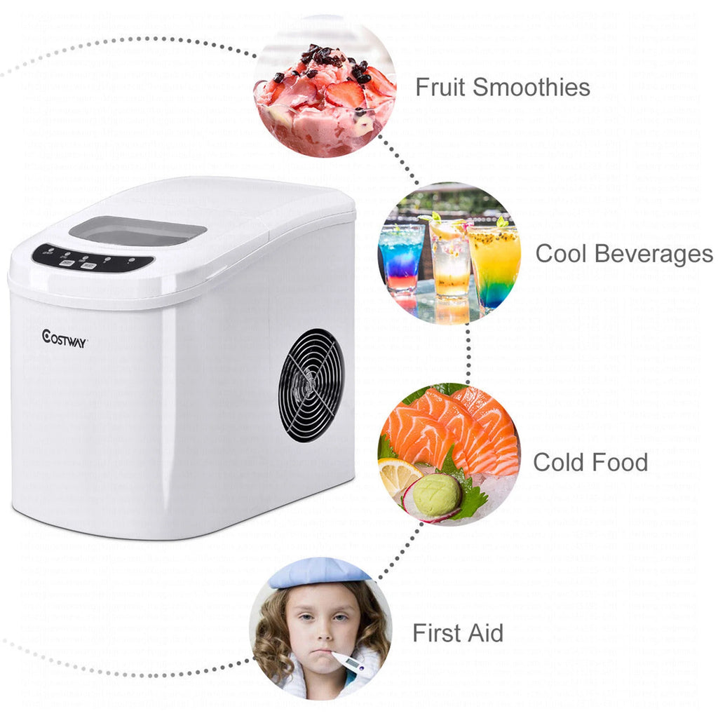 Costway Silver Portable Compact Electric Ice Maker Machine Mini Cube 26lb/Day