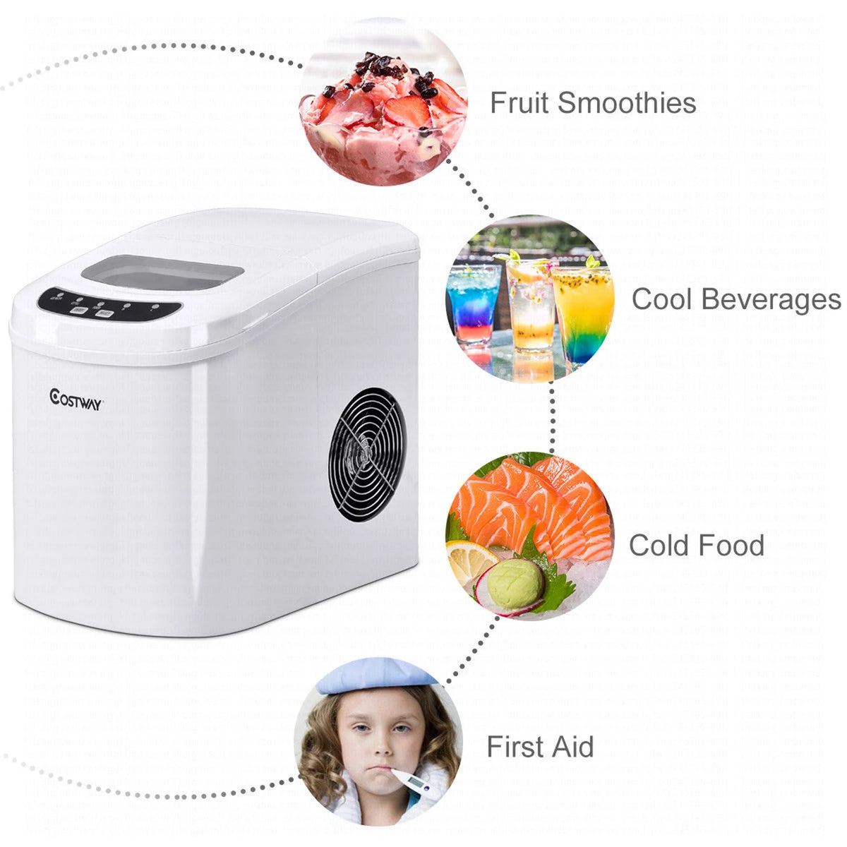 Costway Silver Portable Compact Electric Ice Maker Machine Mini Cube 26lb/Day