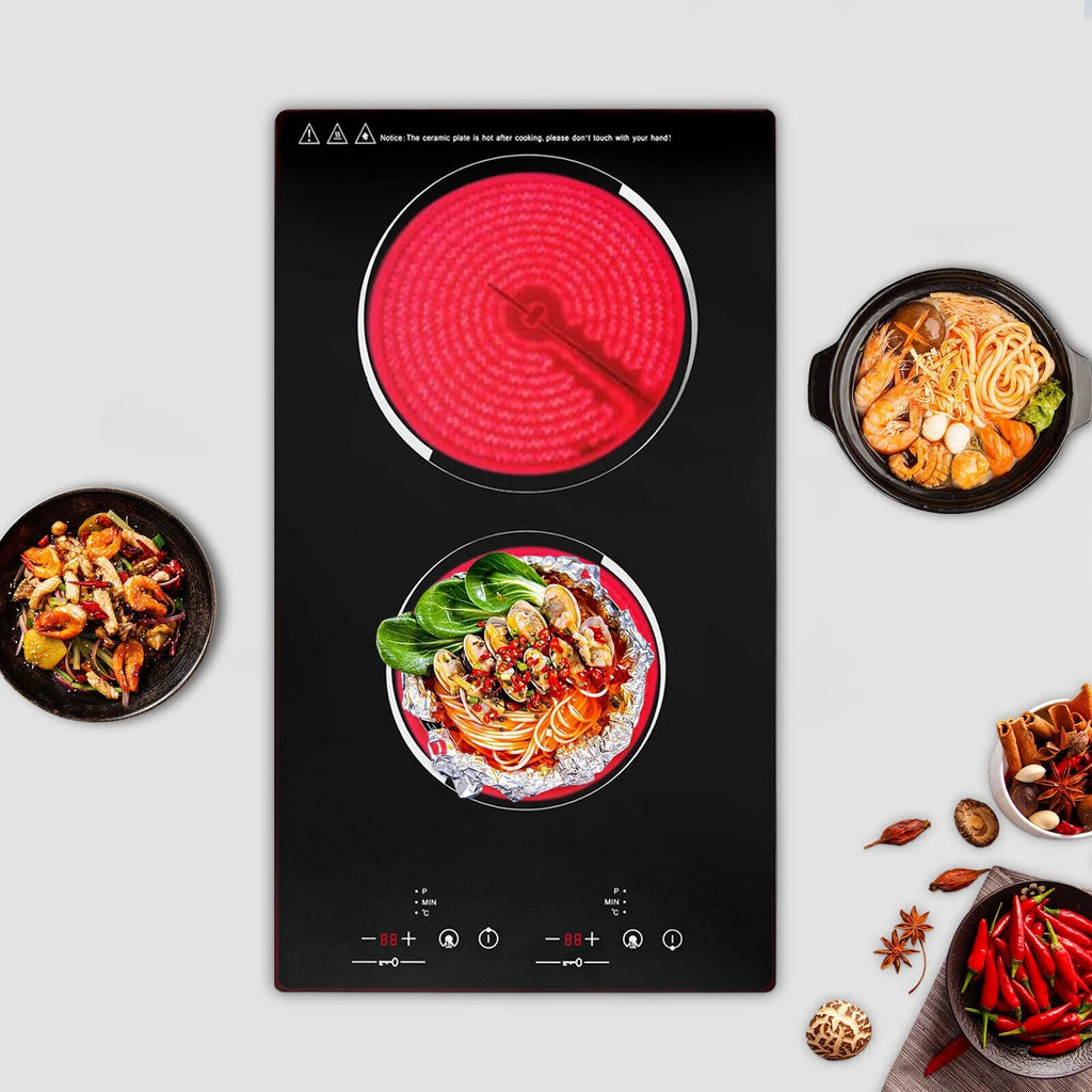 Miumaeov Commercial Electric Ceramic Cooktop 2 Burners Cooking Stove Touch Control Cooker 1500W 140-482?��F