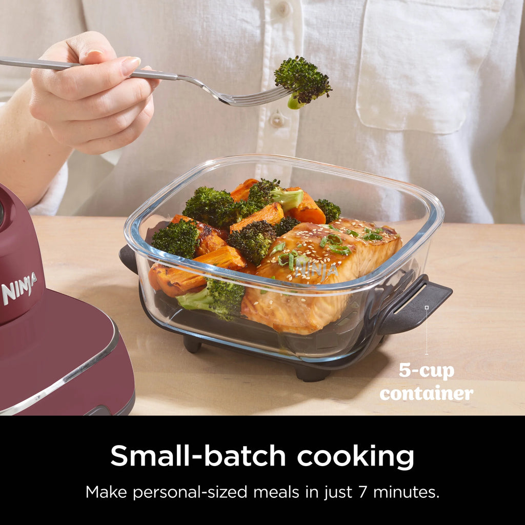 Ninja Crispi 3-in-1 Portable Glass Air Fryer Cooking System, 1500W, 4-Qt & 5-Cup TempWare Glass Containers with Storage Lids, Microwave, Freezer & Dishwasher Safe, White, FN100WH