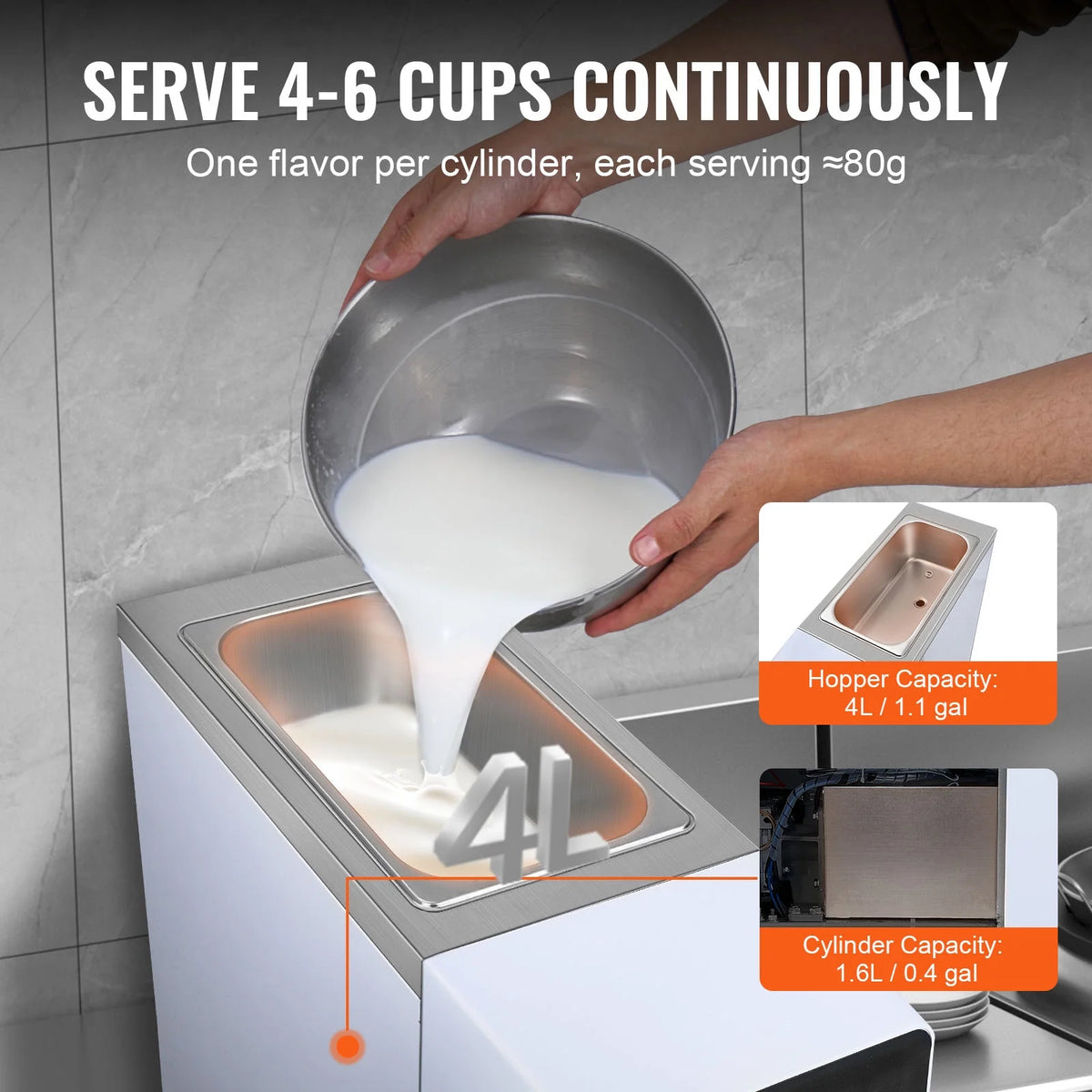 KFFKFF Commercial Ice Cream Machine Output of 10.6 QT/H, 1000W Single Taste Tabletop Soft Serve Ice Cream Device, 4L Reservoir 1.6L Cylinder, Digital Screen Automatic Cleaning Pre-chilling
