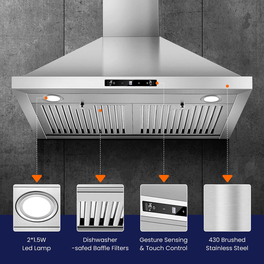 30 inch New Stainless Wall Mount Range Hood Kitchen Stove Exhaust Vent 3-Speed Fan 120V with Led Bulb