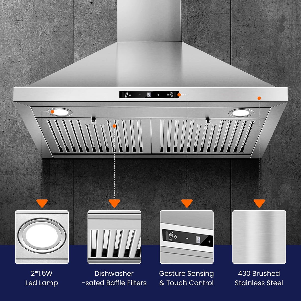 30 inch New Stainless Wall Mount Range Hood Kitchen Stove Exhaust Vent 3-Speed Fan 120V with Led Bulb