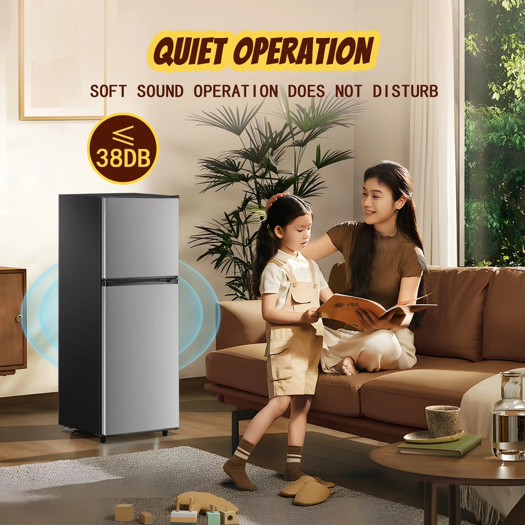 Tacool Small Mini Fridge with Top Freezer Compact Refrigerator Dual Door with Adjustable Thermostat Black for Home New