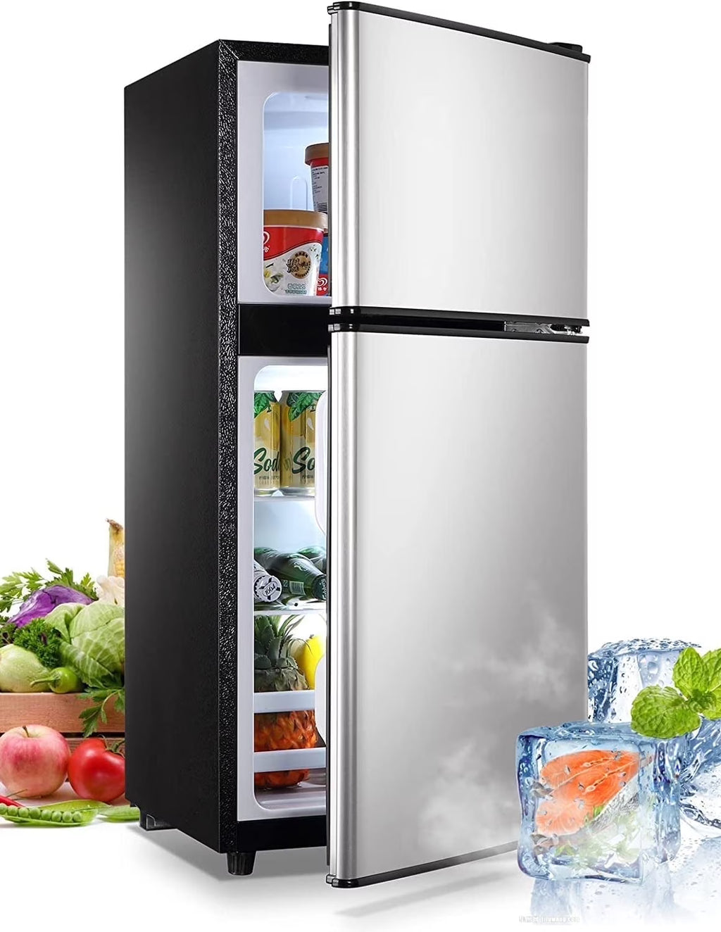 GGTB 3.0 Cu.ft Two Door Small Refrigerator with Freezer, Compact Retro Mini Refrigerator for Dorm, Office, Bar, RV, Bedroom, Red