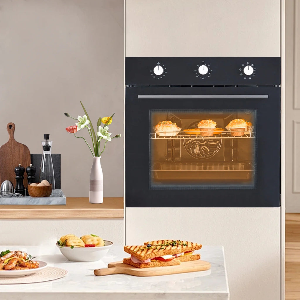 24" Electric Single Wall Oven with 8 Baking Modes 2.5Cu.ft Built-in Electric Convection Oven with Air Frying Function 3D Surround Heating with Double-Layered Glass Door 3000W