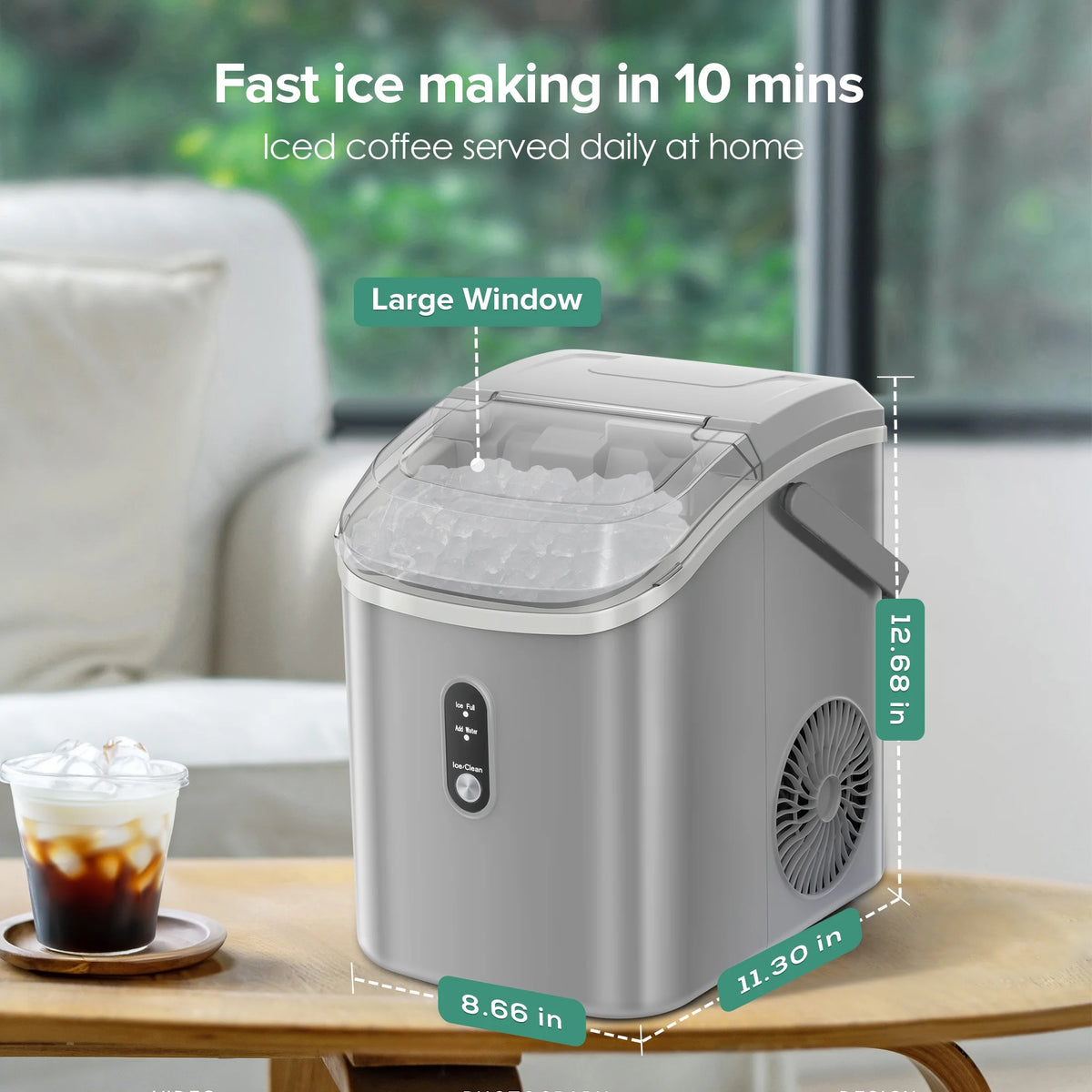 KISSAIR Nugget Ice Maker Countertop with Soft Chewable Pellet Ice, Portable Ice Machine with Handle, 35lbs/24H, Grey