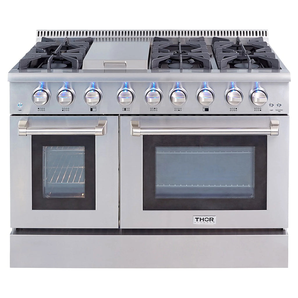 Thor Kitchen 48 Inch 6 Burner Gas Range Double Oven, Stainless Steel