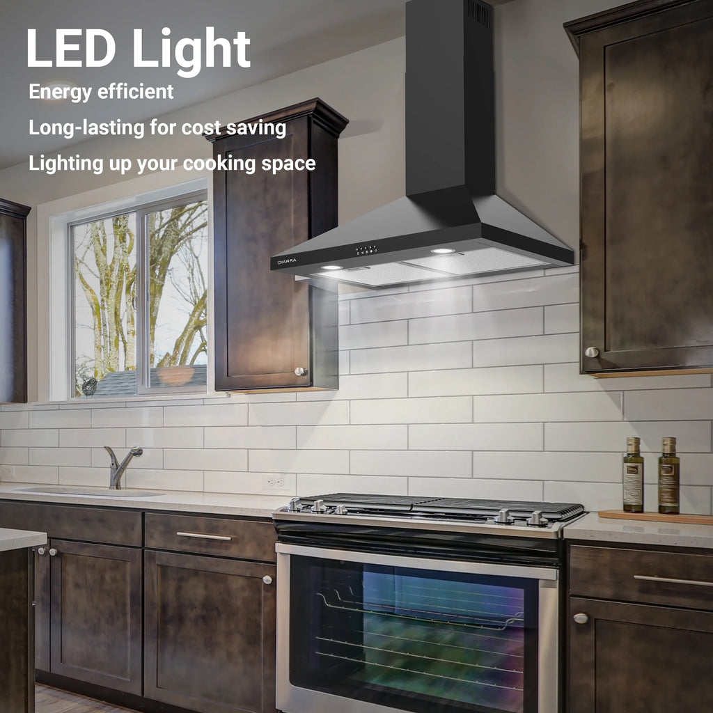CIARRA Black Range Hood 30 inch Wall Mount Vent Hood Ductless Ducted Convertible CAB206P75