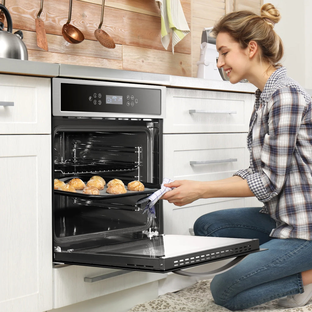 Aobosi 24 Inch Single Wall Oven, 2.5 Cu.ft Built-in Electric Wall Oven with 8 Cooking Functions in Stainless Steel