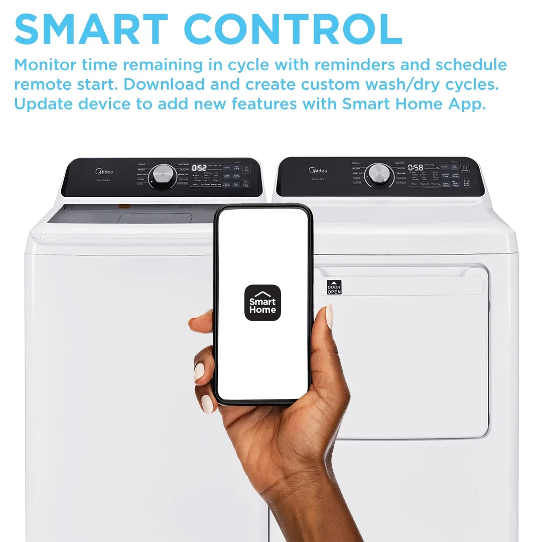 MIDEA 4.5 Cu Ft Smart Top Load Wave-Impeller Washing Machine with Stainless Steel Tub, White