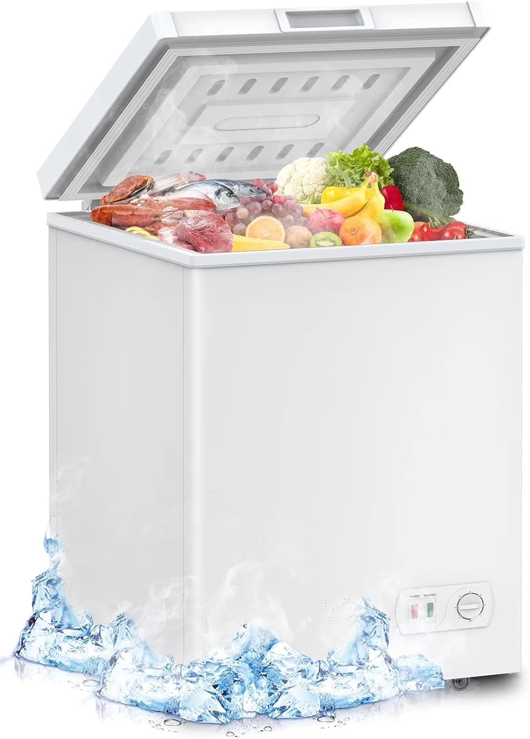 Ecotronic 3.8 Cu Ft Compact Chest Freezer, Grey, Low Noise, Energy Saving, 7-Gear Temperature Control