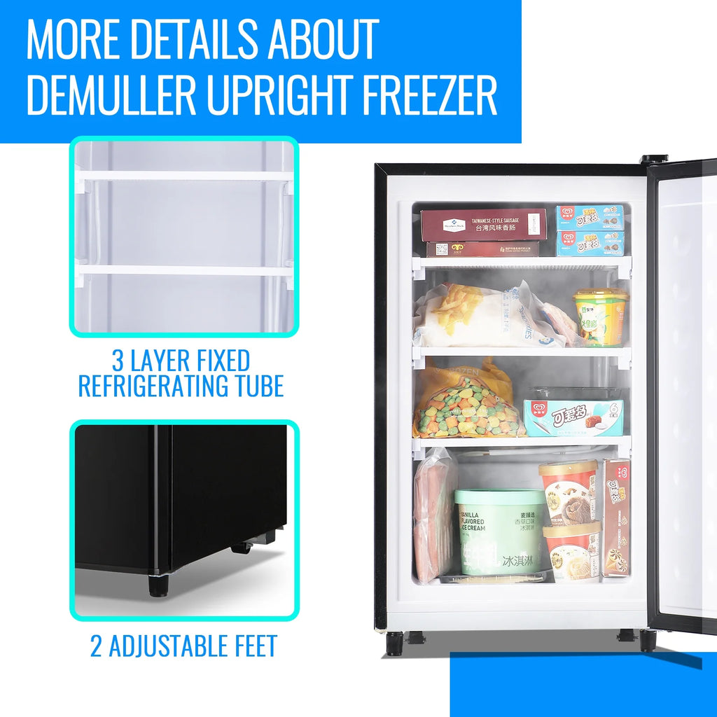DEMULLER Upright Freezer with 7 Adjustable Thermostat Stand-up Single Door Freezers Black