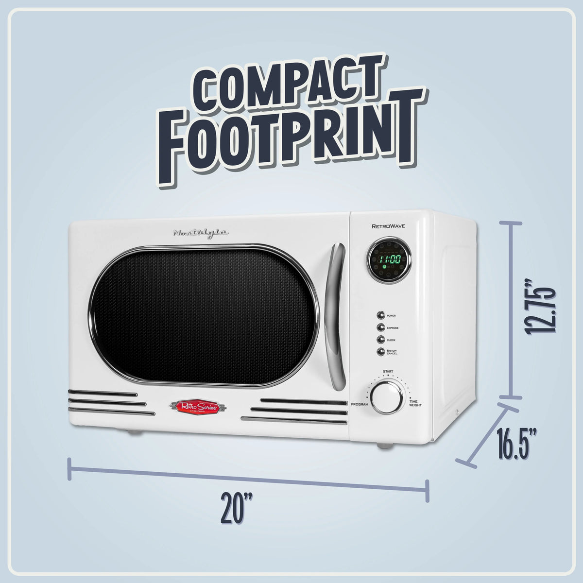 Nostalgia Retro Countertop Microwave Oven - Large 1000-Watt - 1.1 cu ft - 12 Pre-Programmed Cooking Settings - Digital Clock - Kitchen Appliances - Black