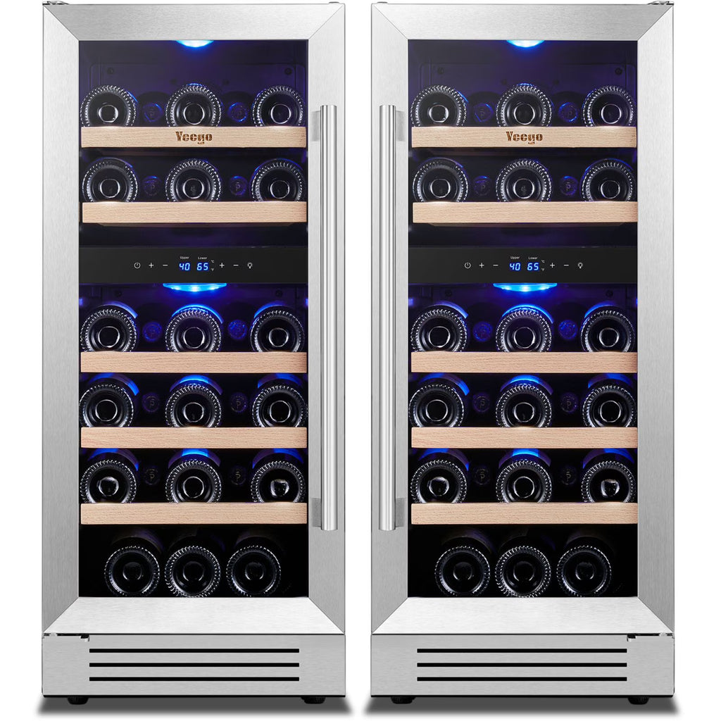 Yeego 30" Wine and Beverage Refrigerator,Two 15" Wine and Beverage Cooler Under Counter or Freestanding, Hold 33 Bottles and 80 Cans(Two Pack)
