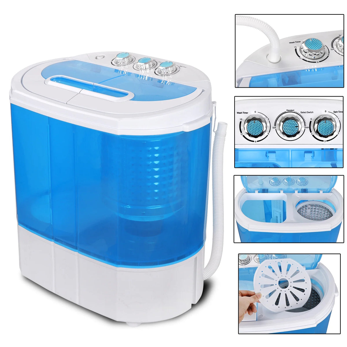 SuperDeal Compact Lightweight Twin Tub Washing Machine Top Load 6lbs Washer 4lbs Dryer