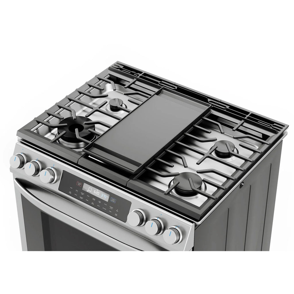Midea 30-In Slide-In Gas Range with Wi-Fi Connectivity and Fan Convection, Stainless Steel, MGS30S2AST