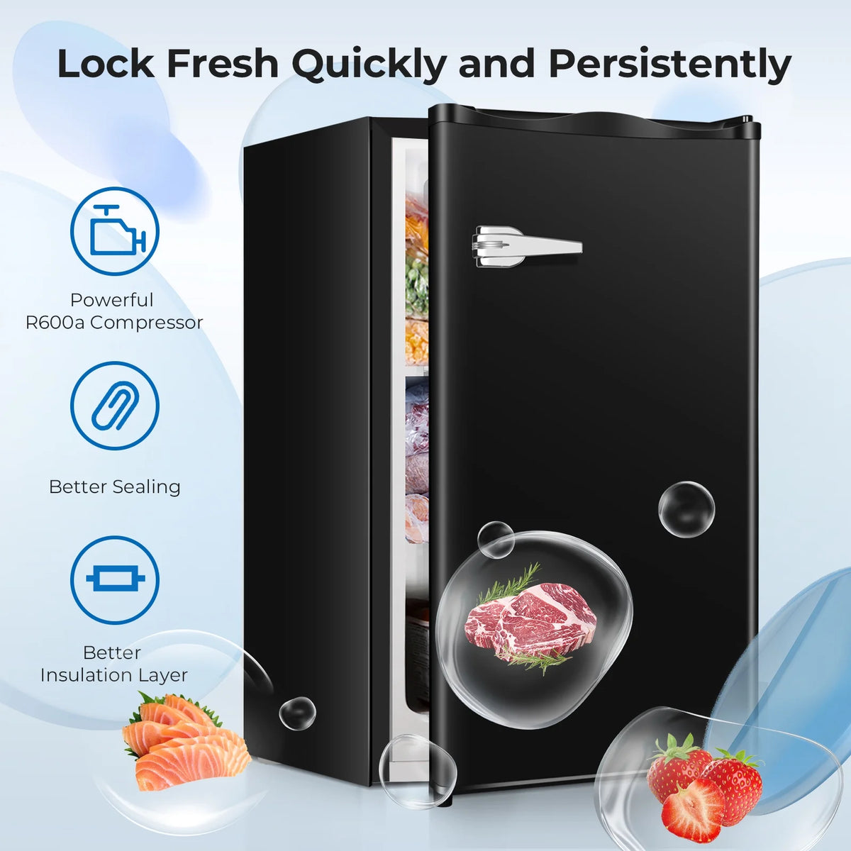 WAA Small Upright Freezer, 2.3 Cu.ft, Removable Shelves, Black