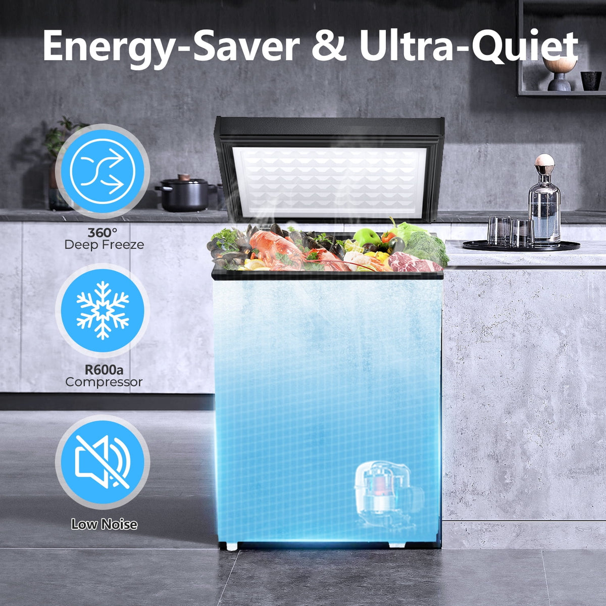 WAA 2.8 Cubic Feet Chest Freezer with Removable Basket Free Standing Top Open Door Compact Freezer with Adjustable Temperature for Home/Kitchen/Office/Bar (White)